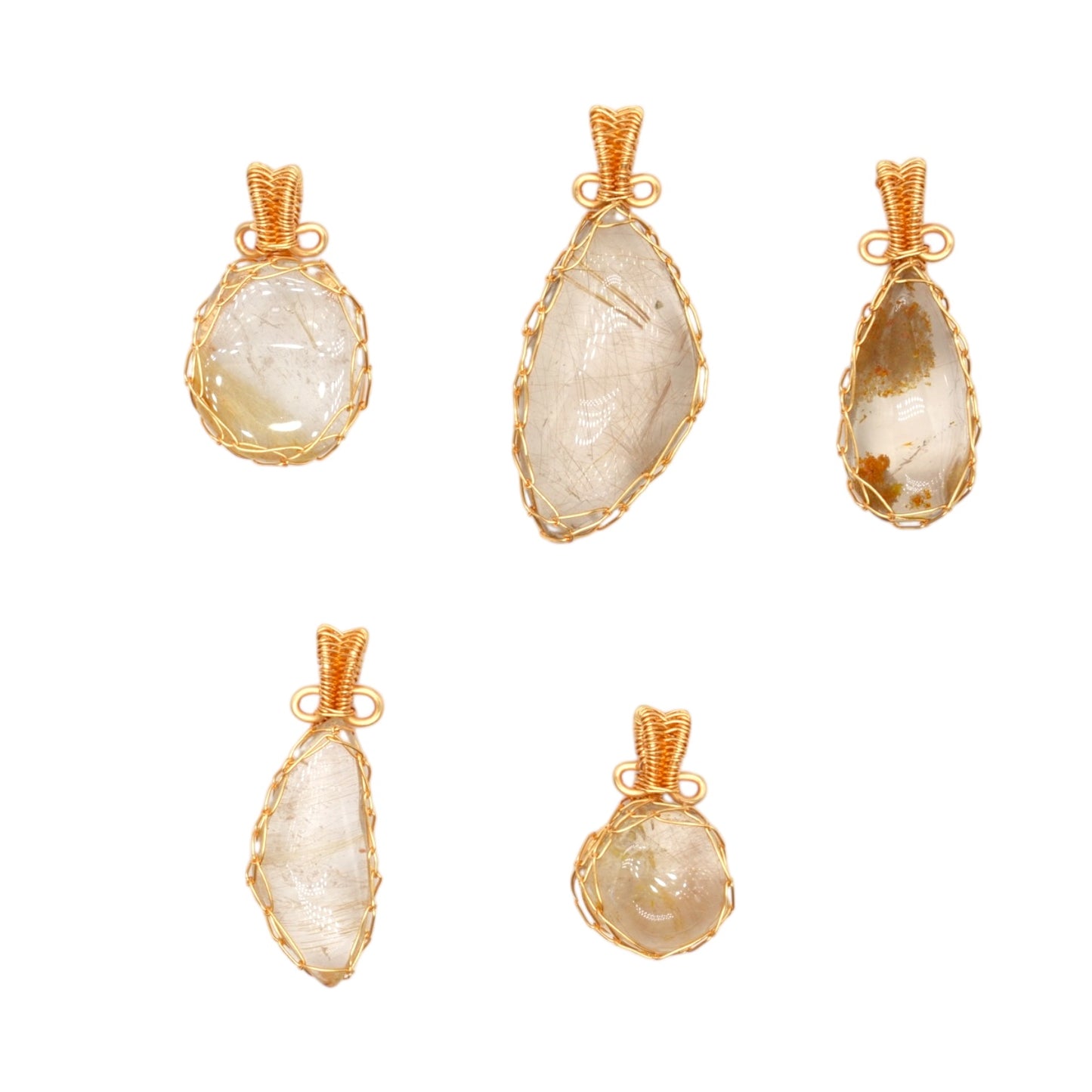 Pendentif Quartz rutile forme aléatoire — Sertissage en fil doré en laiton