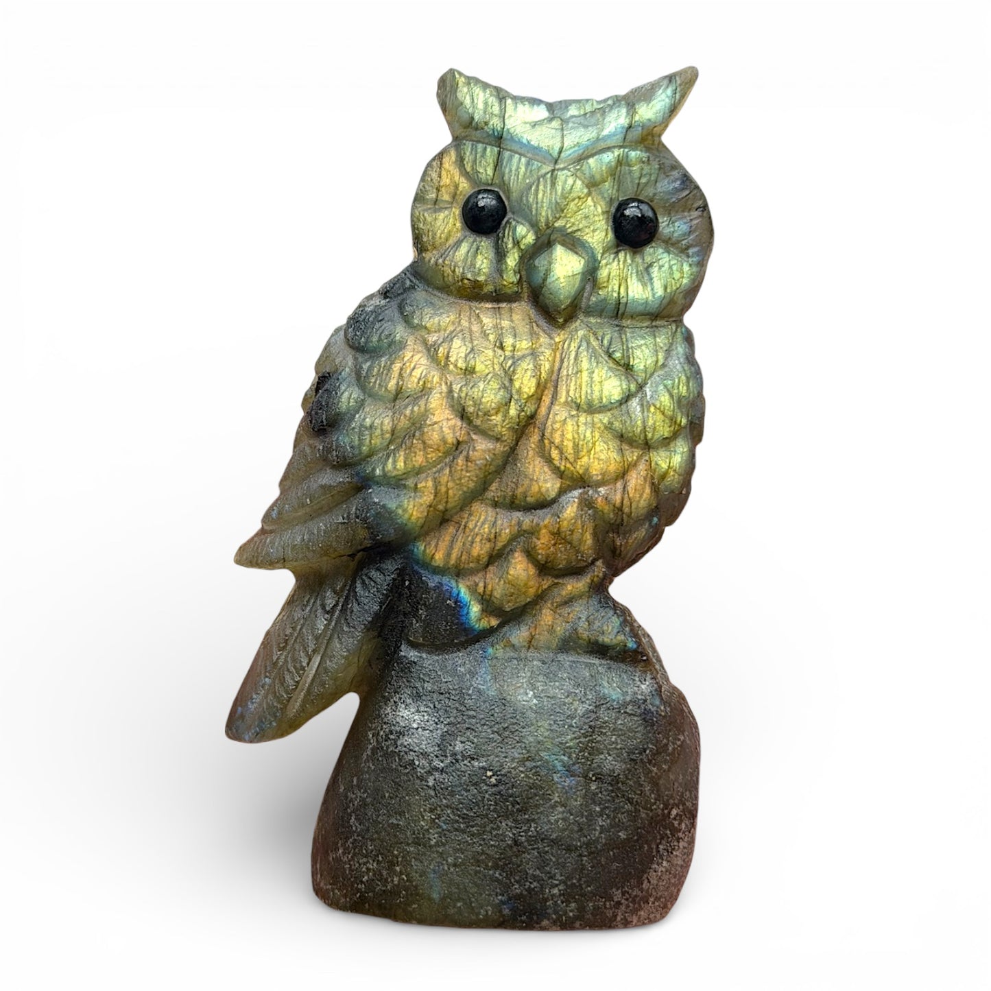 Figurine Hibou en Labradorite AA+ 8x4.5 cm (modèle unique nº30)
