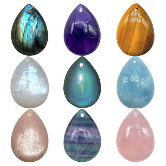 Teardrop pendant with pierced front (49 different stones) (bail not included)