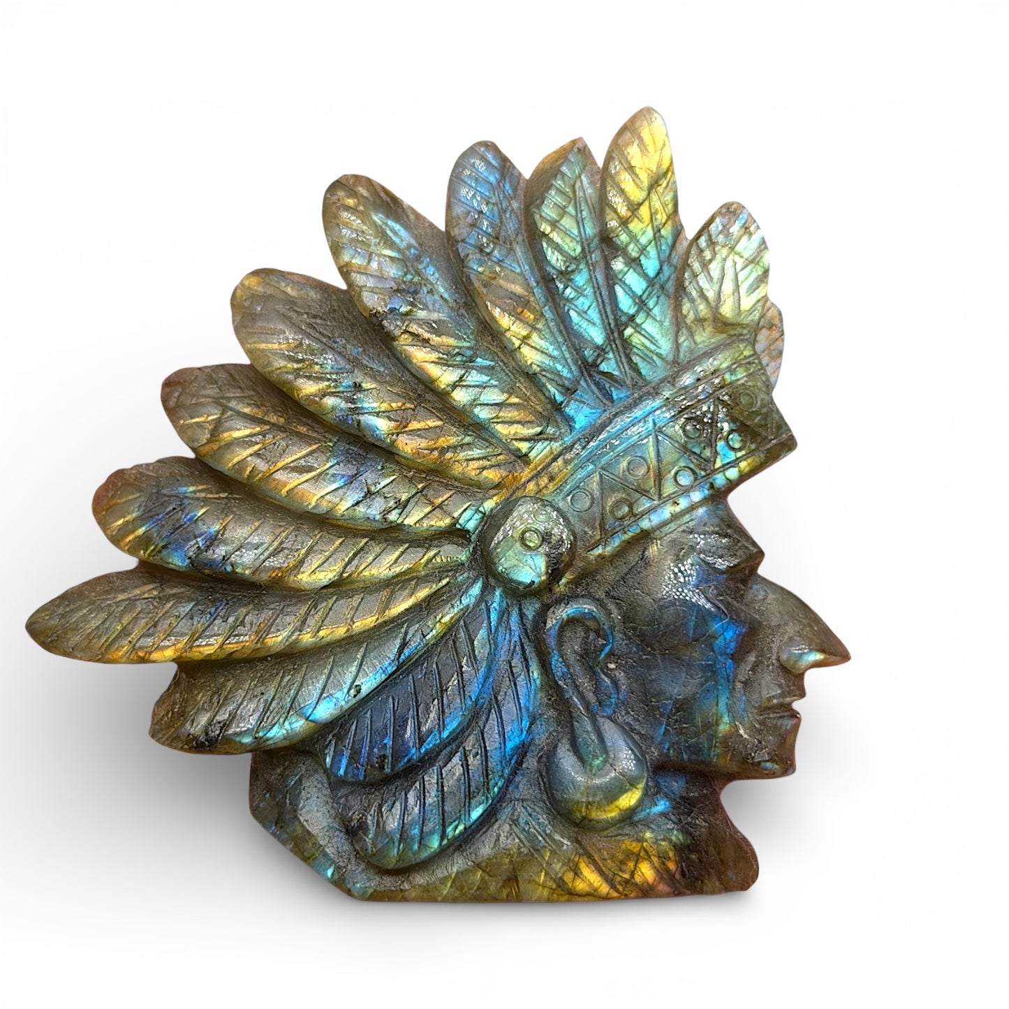 Figurine Buste amérindien en labradorite AA+ 6x6 cm – (modèle unique nº37)