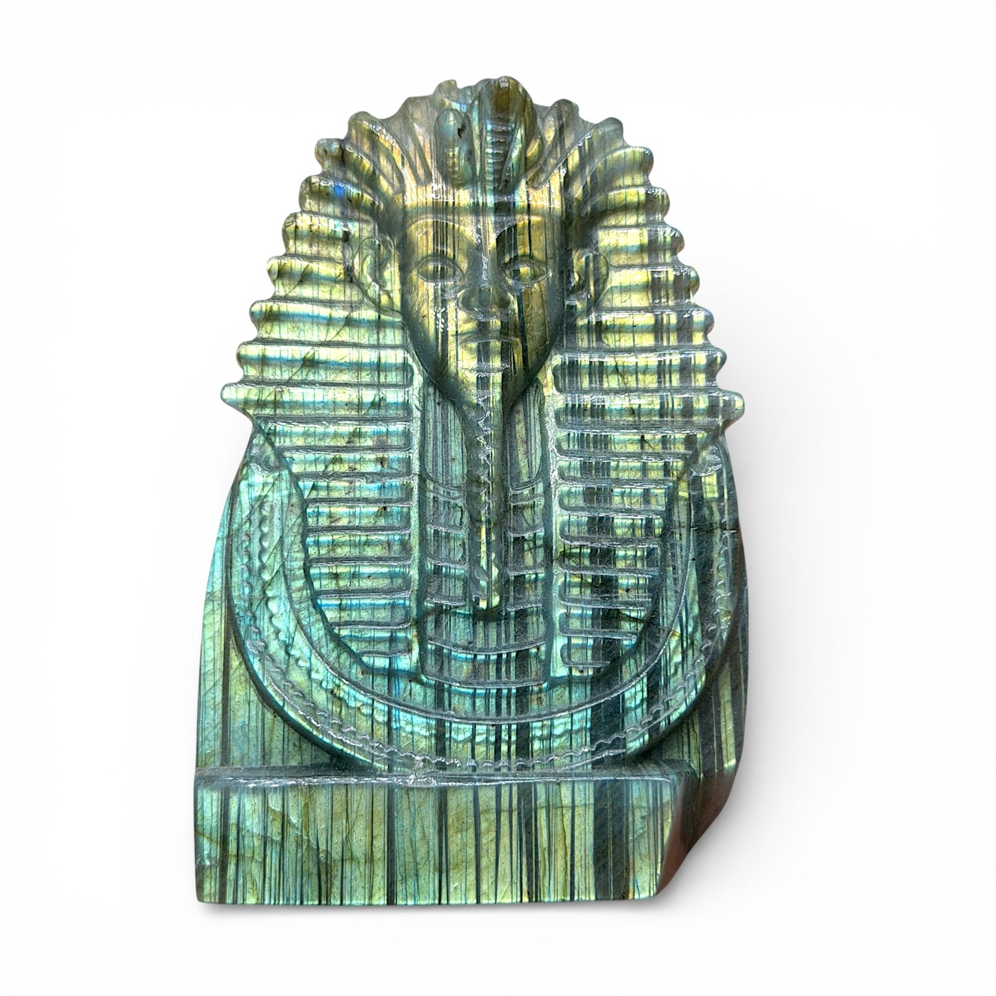 Figurine Buste de pharaon égyptien en labradorite AA+ 8.5x5.5 cm – (modèle unique nº38)