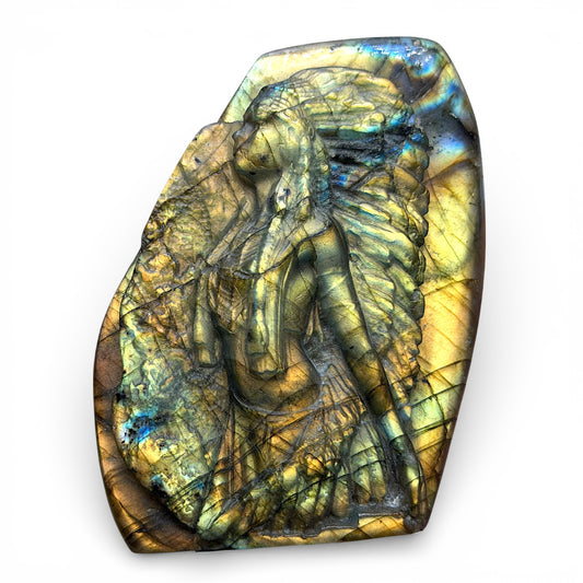 Figurine Femme amérindienne en labradorite AA+ 8.5x6.5 cm – (modèle unique n=º40)
