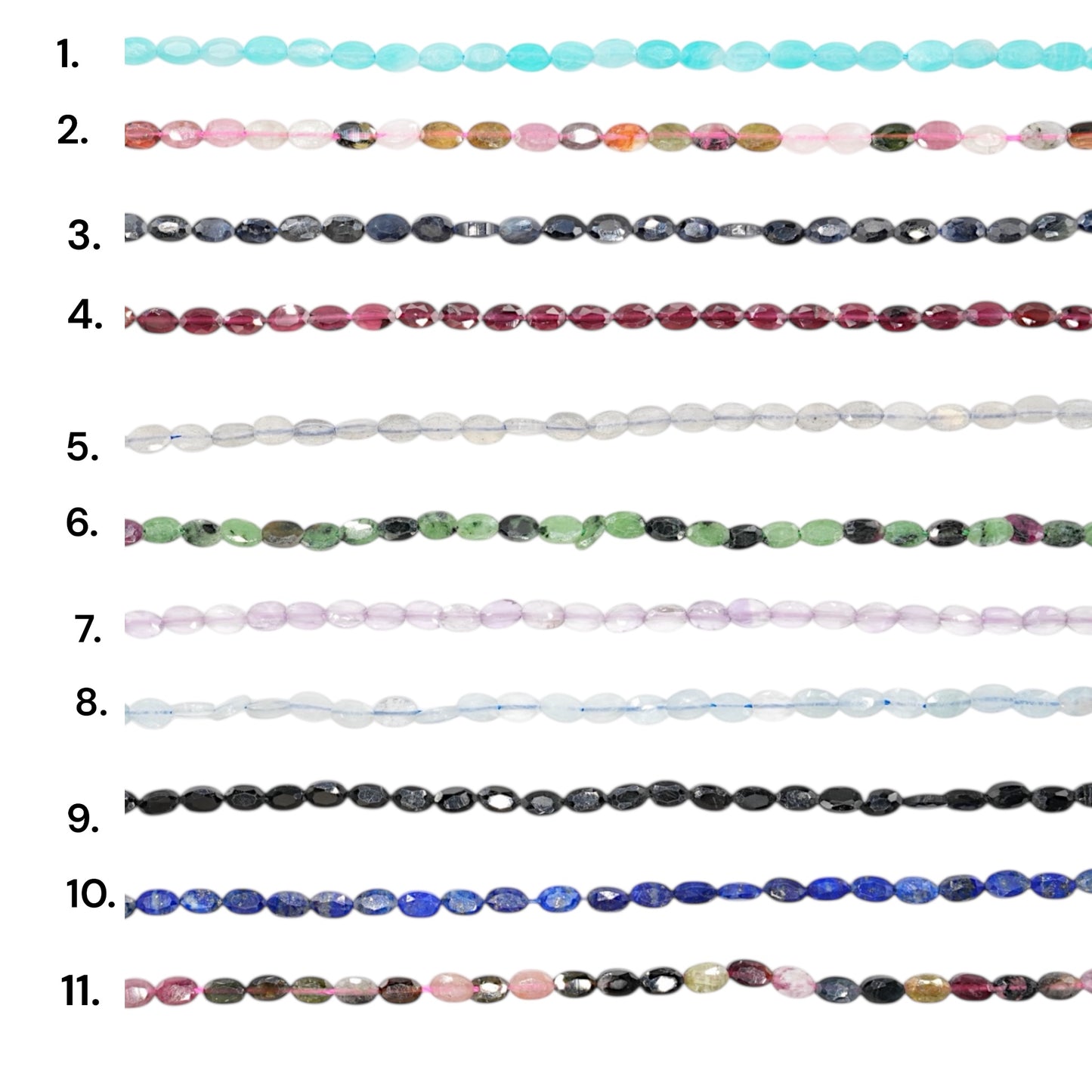 Fil de perles ovale facettés 4x6mm (11 pierres disponible)