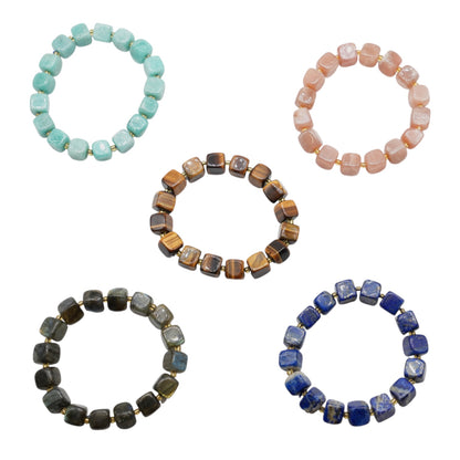 Bracelet Cube avec perle de rocailles dorée 10 mm (5 pierres disponibles)