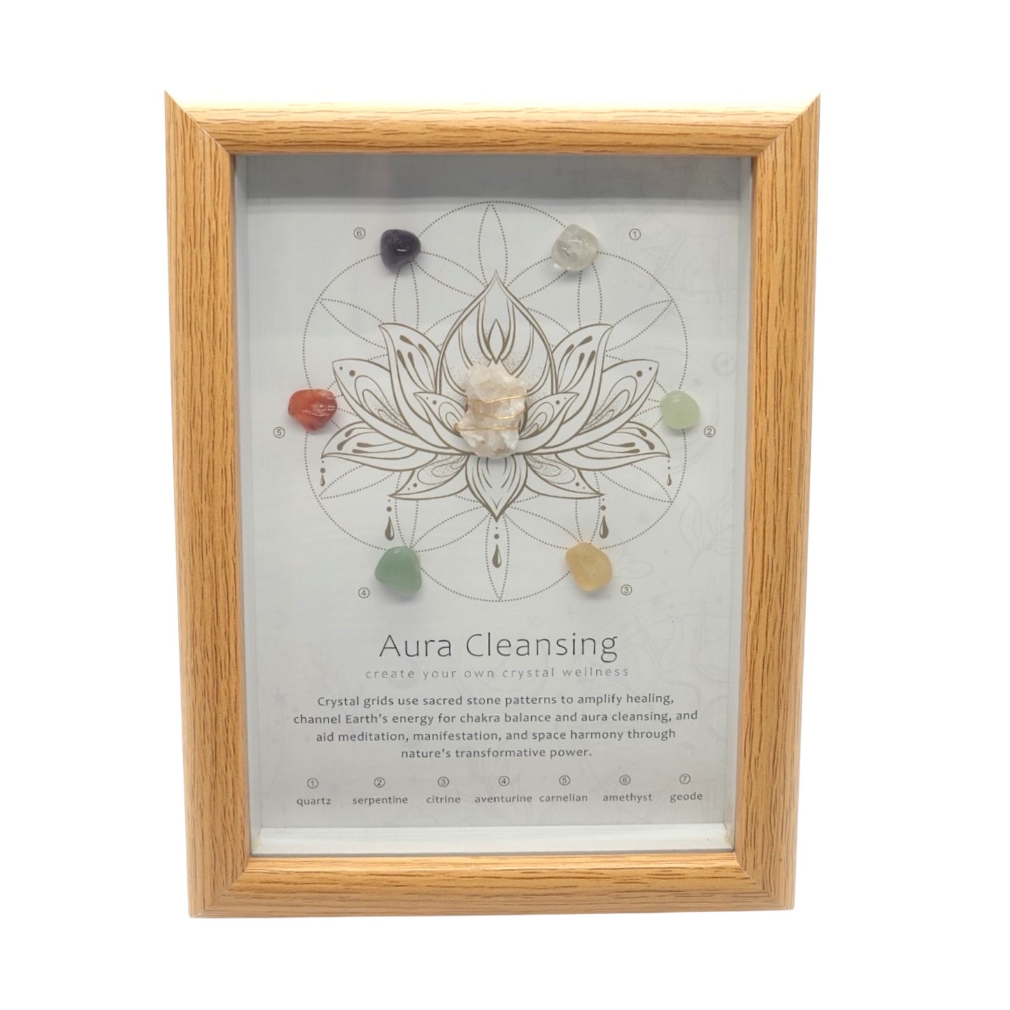 Cadre “Aura cleasing” – Grille de Cristaux & Bien-Être Énergétique 20,5x15.5 cm