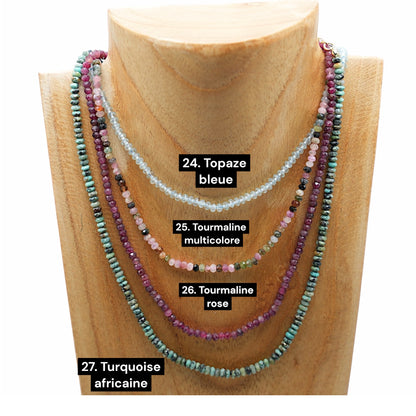 Multicolor tourmaline necklace 3x4mm gold/silver stainless steel