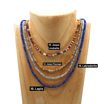 Multicolor tourmaline necklace 3x4mm gold/silver stainless steel