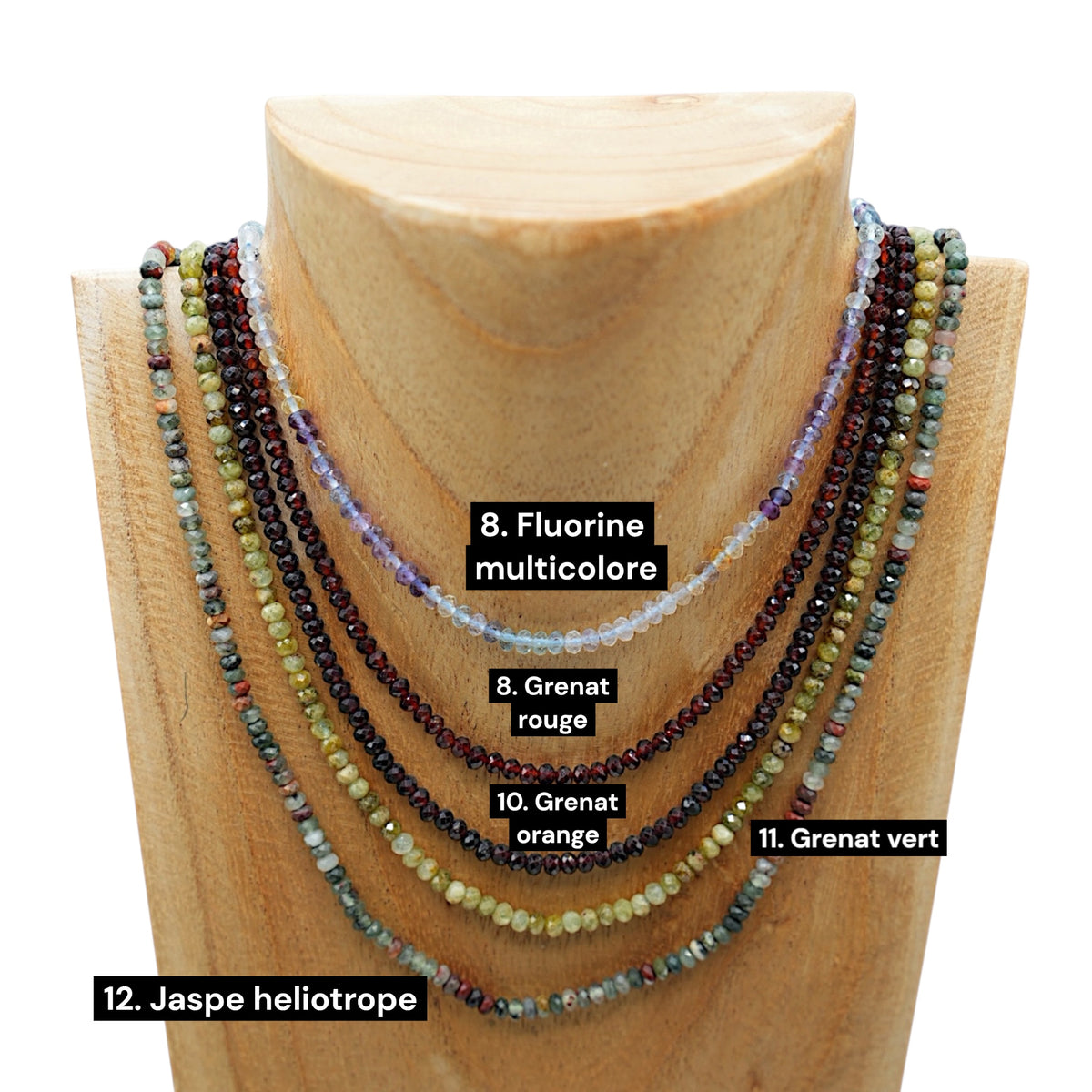 Multicolor tourmaline necklace 3x4mm gold/silver stainless steel