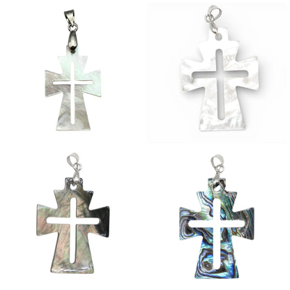 Pendentif Croix nacre/nacre d’abalone (4 modèles disponibles)