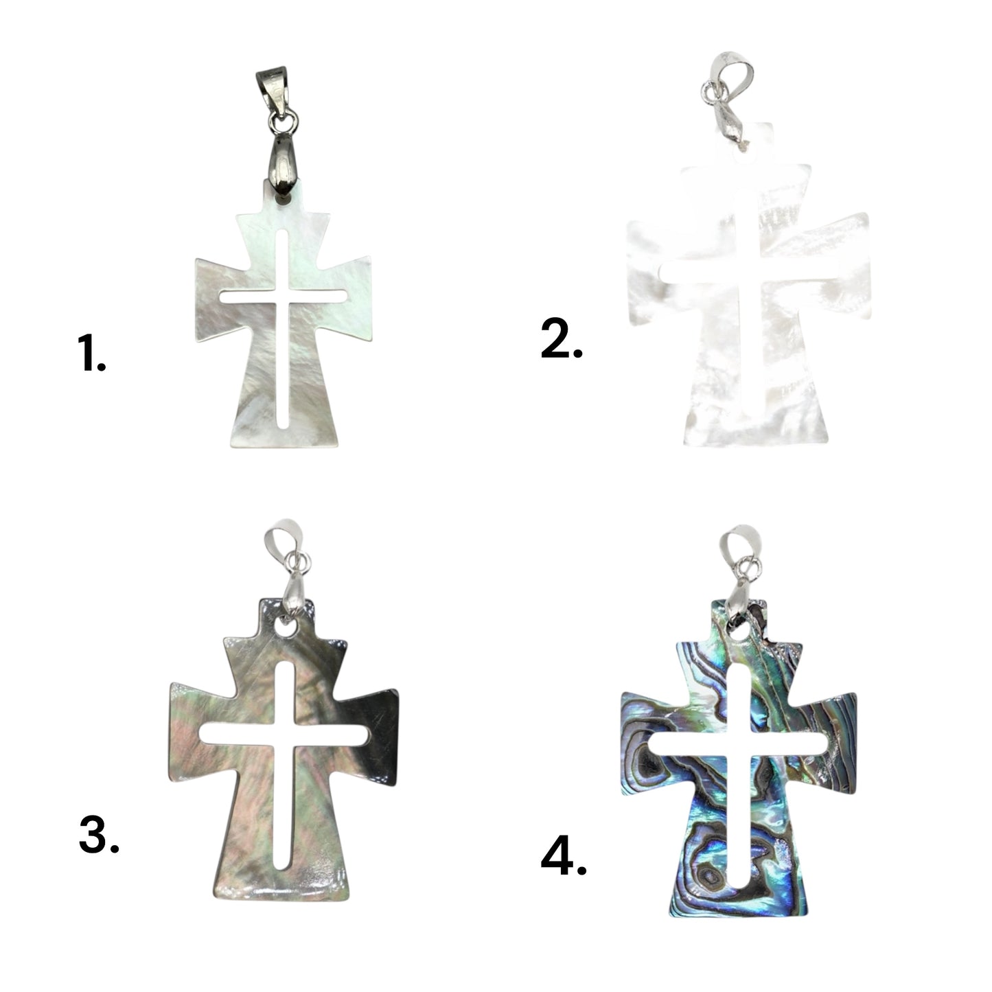 Pendentif Croix nacre/nacre d’abalone (4 modèles disponibles)