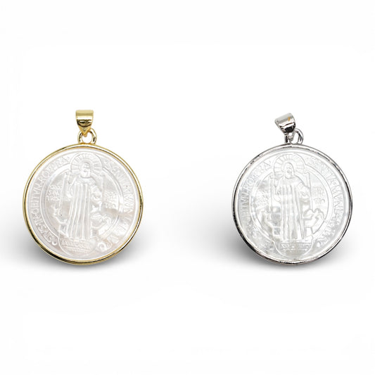Pendentif médaille de Saint Benoît 2.5 cm en nacre