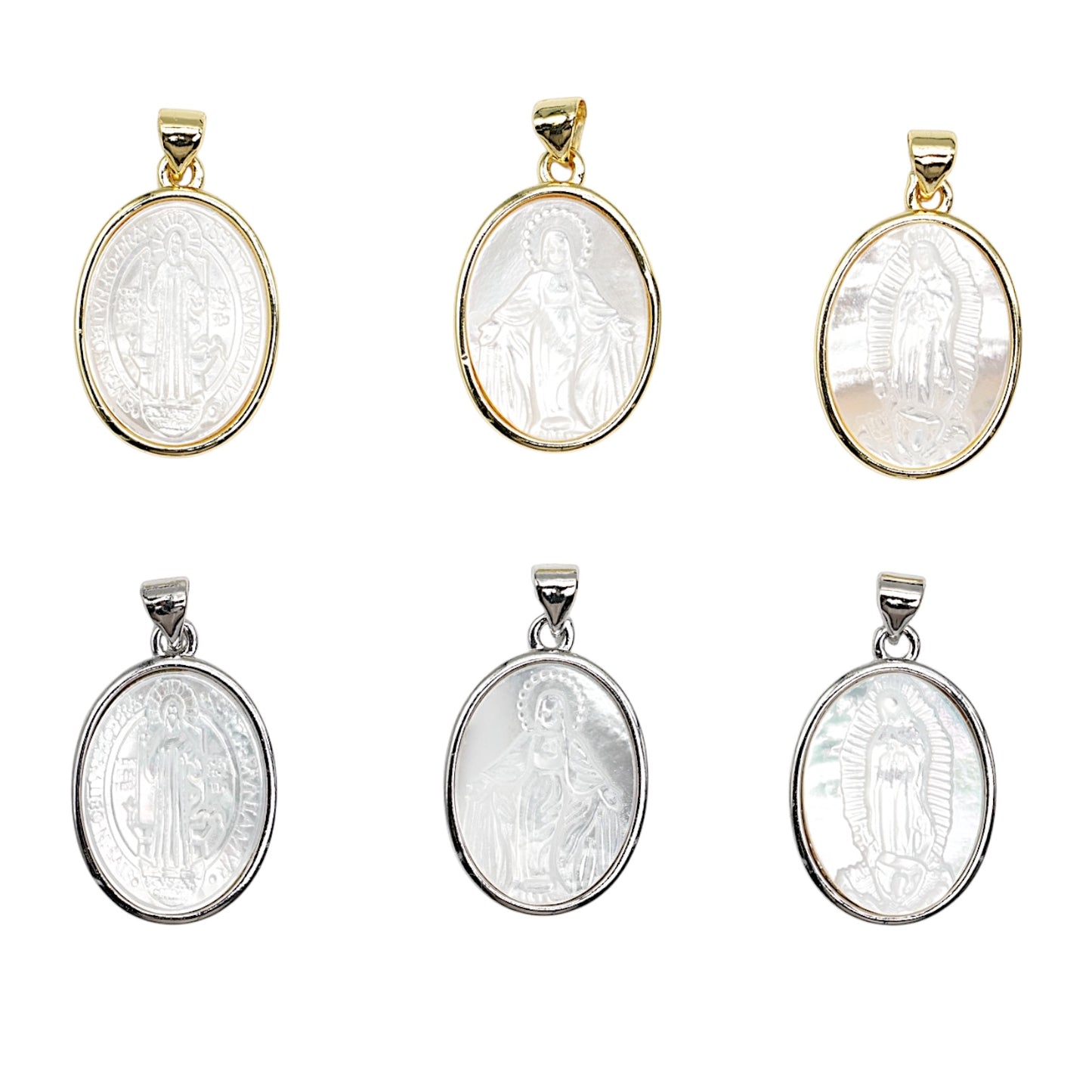 Médaille religieuse ovale en nacre 15x20 mm – Monture dorée ou argentée
