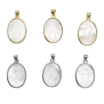 Médaille religieuse ovale en nacre 15x20 mm – Monture dorée ou argentée