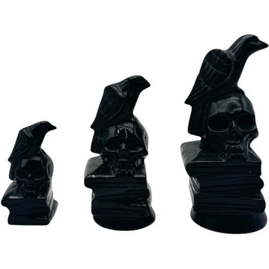 Corbeau sur tête de mort en obsidienne noire - Foliesbijoux