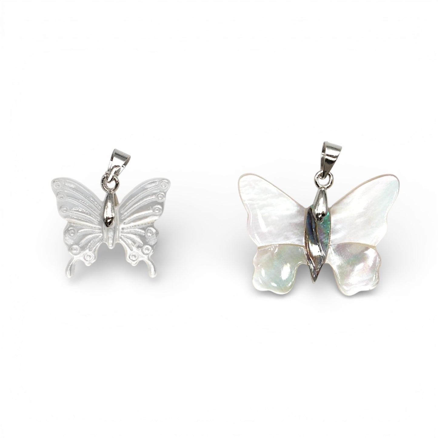 Pendentif papillon Ormeau/Nacre bélière argenté (2 modèles disponibles)