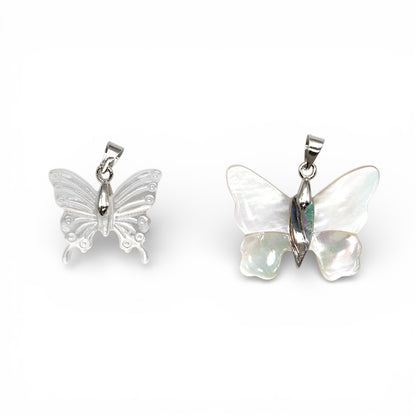 Pendentif papillon Ormeau/Nacre bélière argenté (2 modèles disponibles)