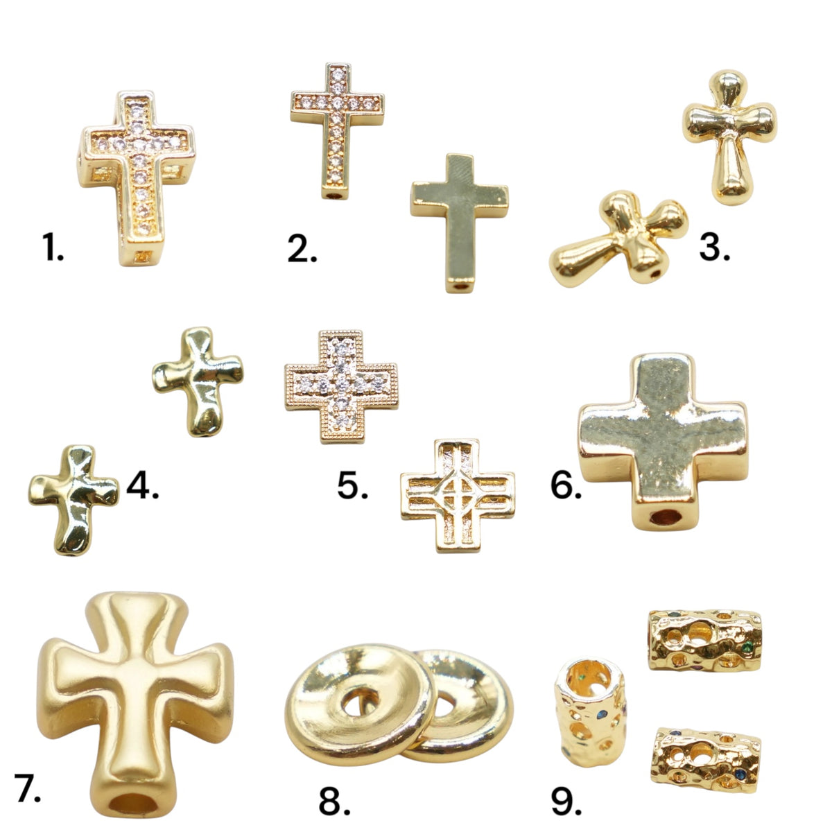 Set of 20 gold-plated brass spacer charms (17 designs available)