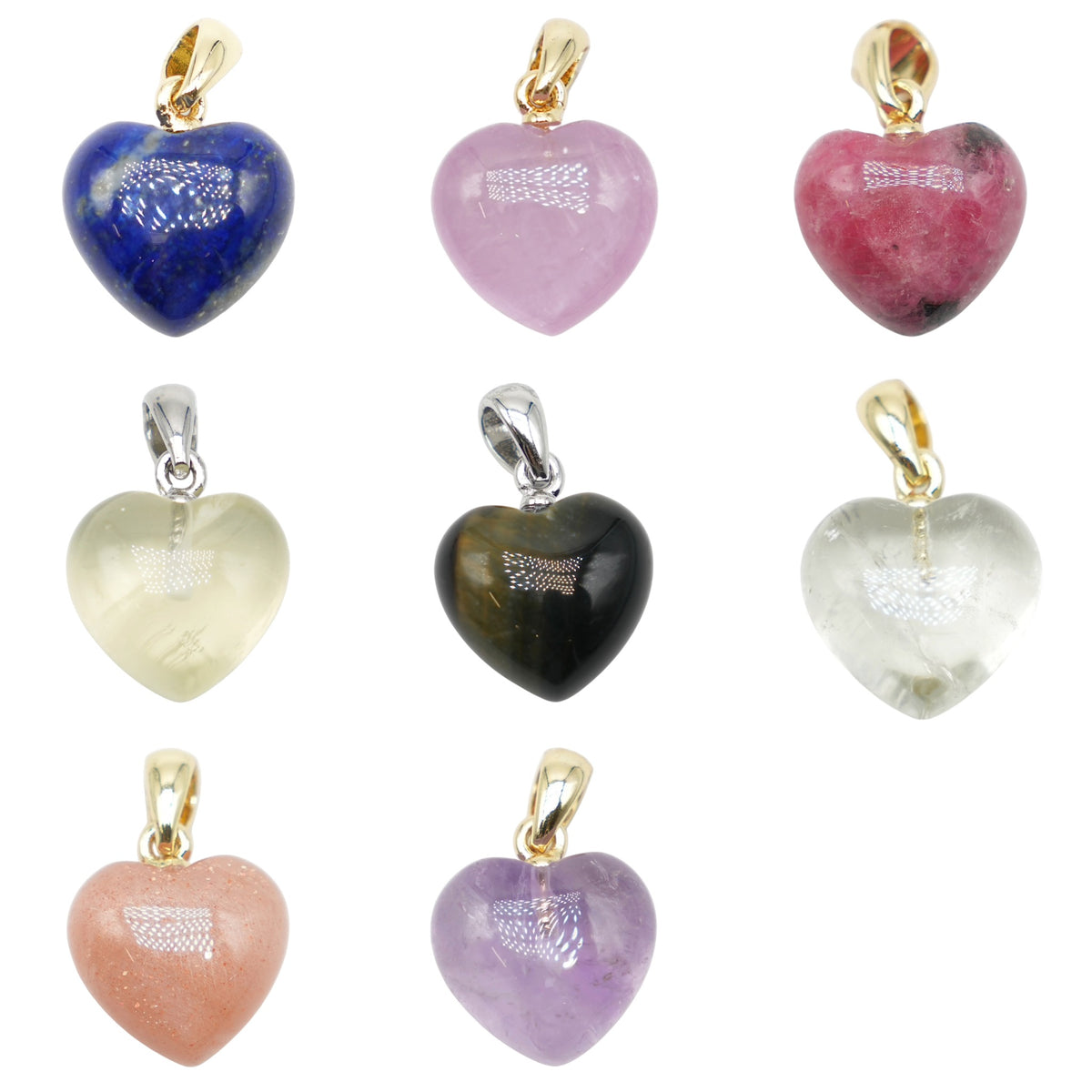 Pendentif coeur 15 mm (laiton doré ou argenté) (17 pierres disponible) RESTOCK NEW