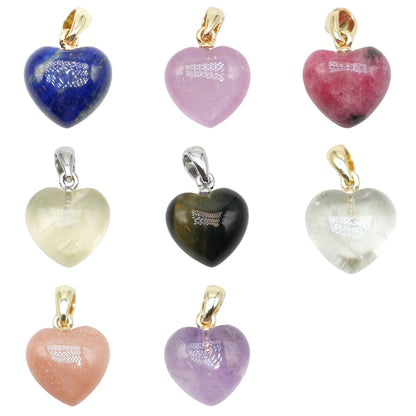 Pendentif coeur 15 mm (laiton doré ou argenté) (17 pierres disponible) RESTOCK NEW