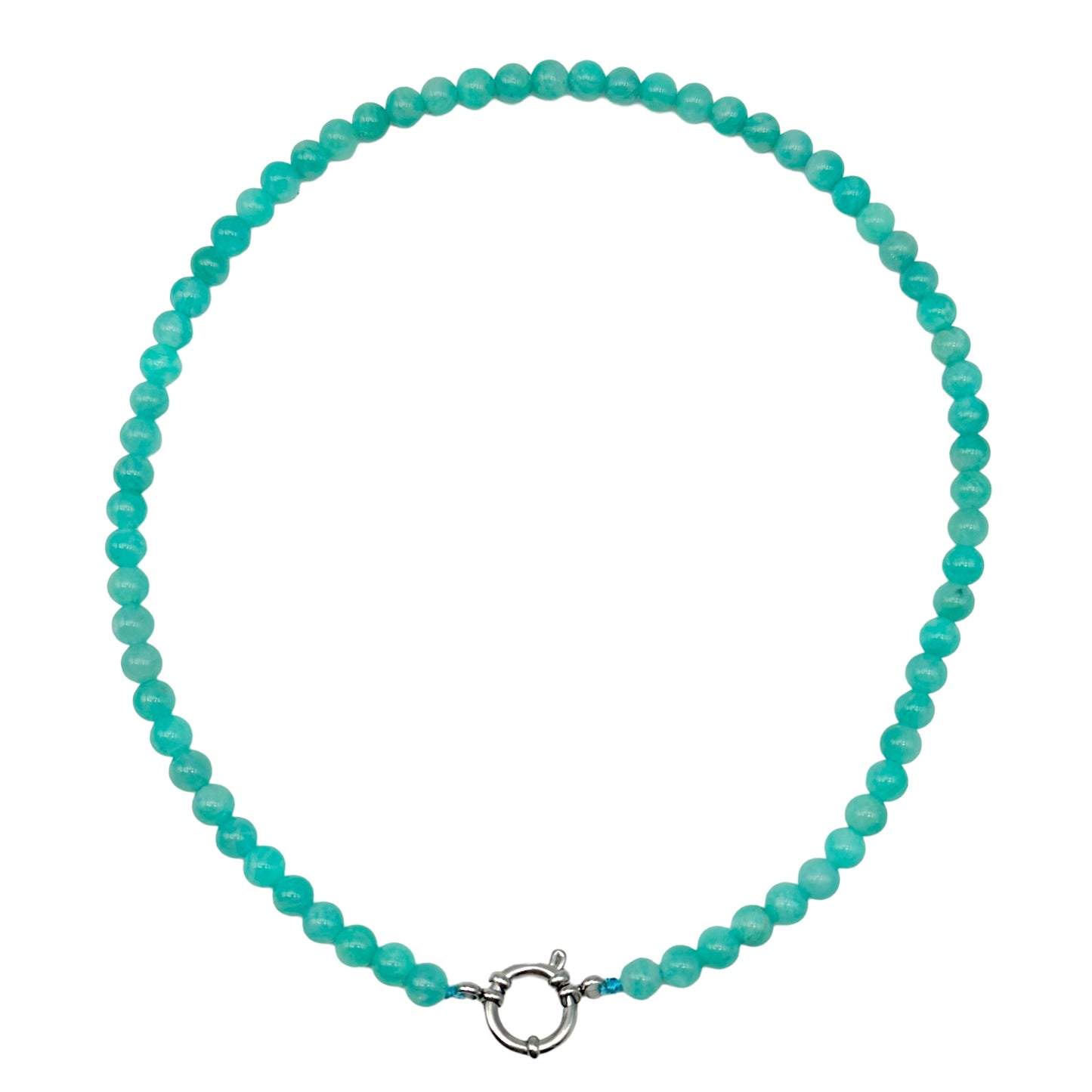 Collier boule en Amazonite du Perou A attache bouée en acier argenté