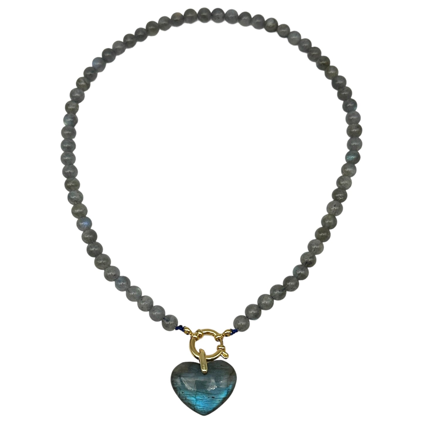 Collier boule en labradorite attache bouée en acier doré avec pendentif labradorite A