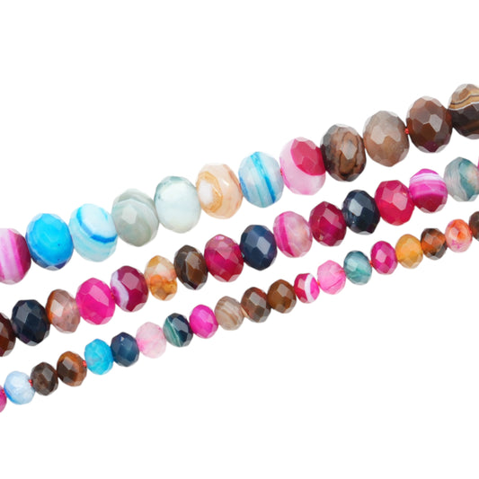 Fil de perles rondelle facettées Agate multicolore chauffée