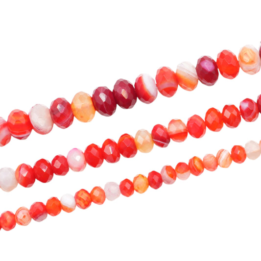 Fil de perles rondelle facettées Agate rouge chauffée