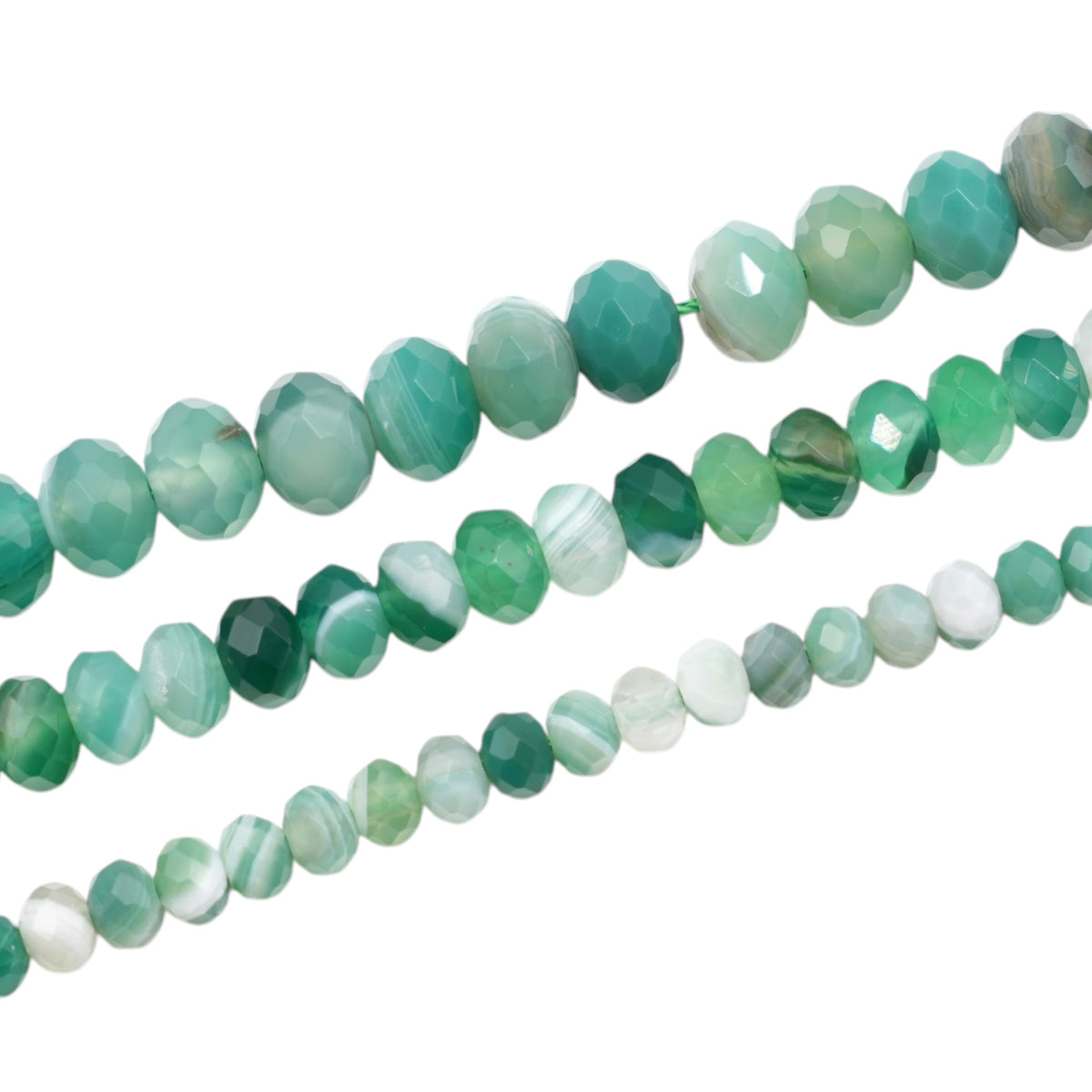 Fil de perles rondelle facettées Agate verte chauffée