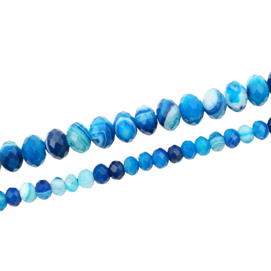Fil de perles rondelle facettées Agate bleue chauffée
