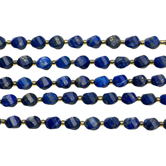 Fil Lapis-lazuli boule facetté 8 mm