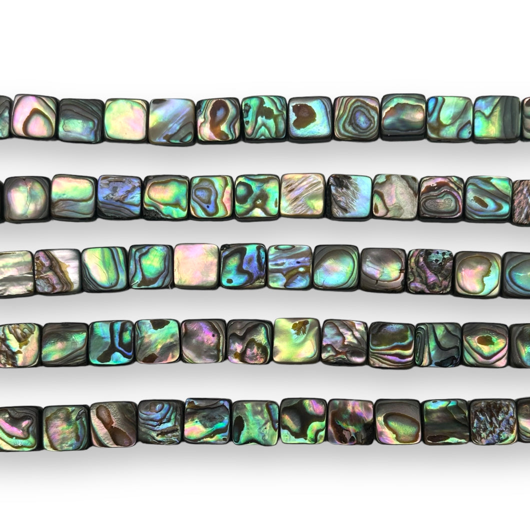 Fil de perles nacre abalone carré 8x8 mm