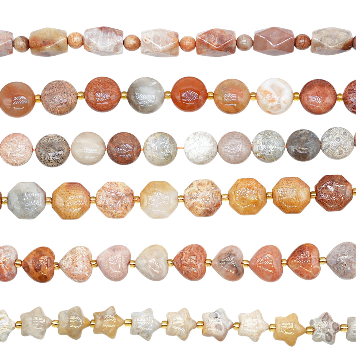 Fil de perles Corail fossilisé forme libre (6 formes disponible)