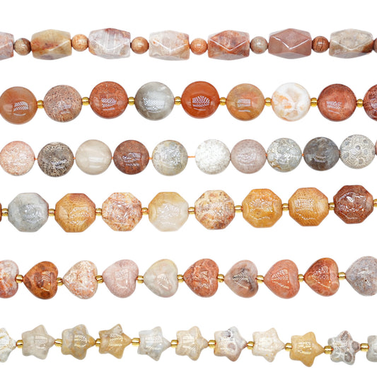 Fil de perles Corail fossilisé forme libre (6 formes disponible)