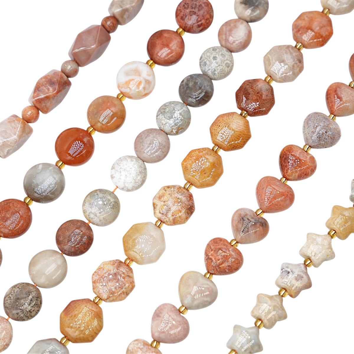 Fil de perles Corail fossilisé forme libre (6 formes disponible)