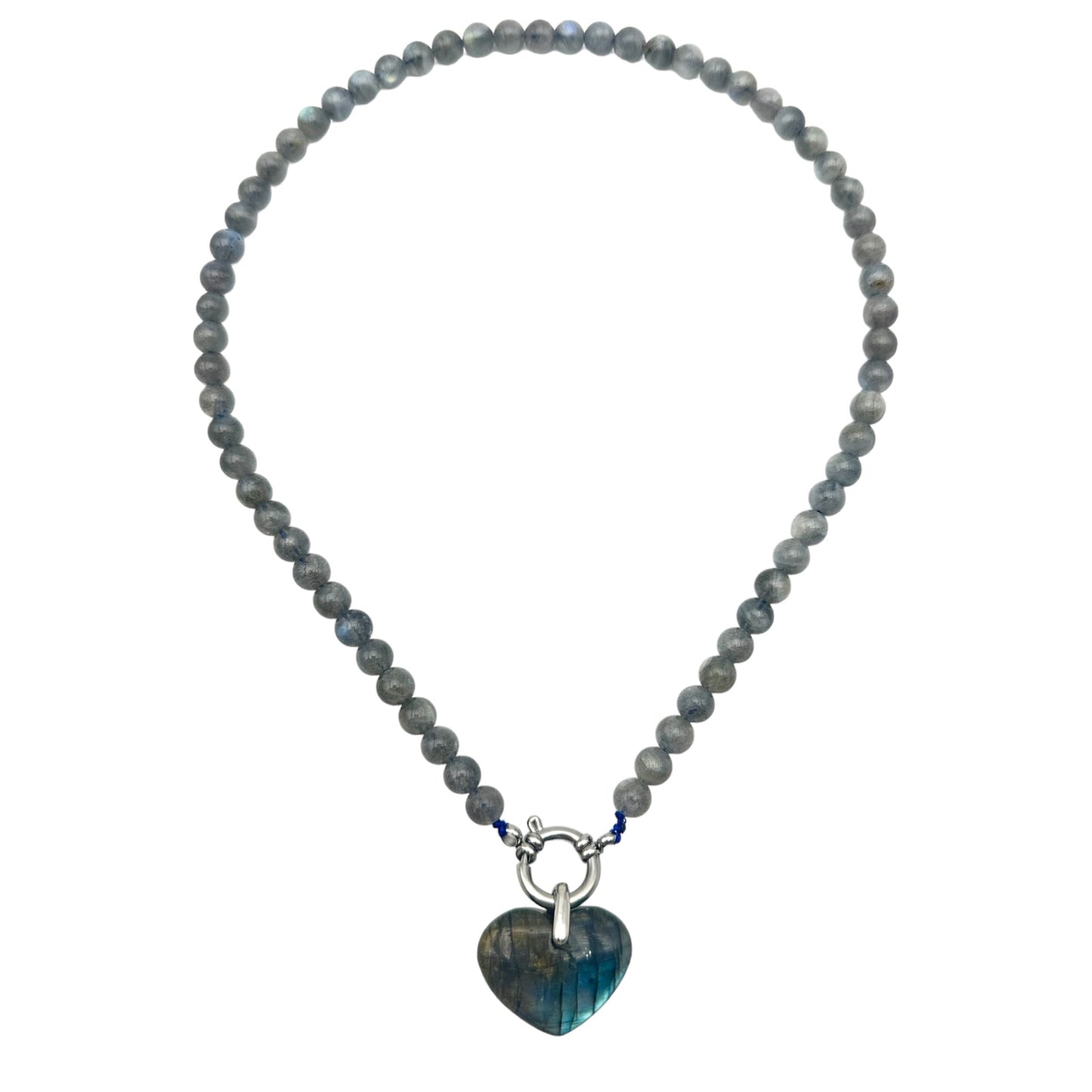 Collier boule en labradorite attache bouée en acier argenté avec pendentif labradorite A