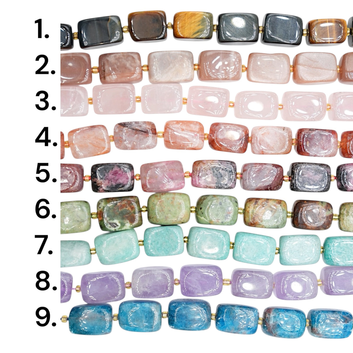 Fil de perle forme libre rectangle cubique avec perle de rocaille dorée 12x16 mm (17 pierres disponible) NEW