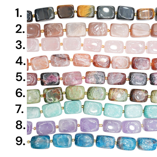 Fil de perle forme libre rectangle cubique avec perle de rocaille dorée 12x16 mm (17 pierres disponible) NEW