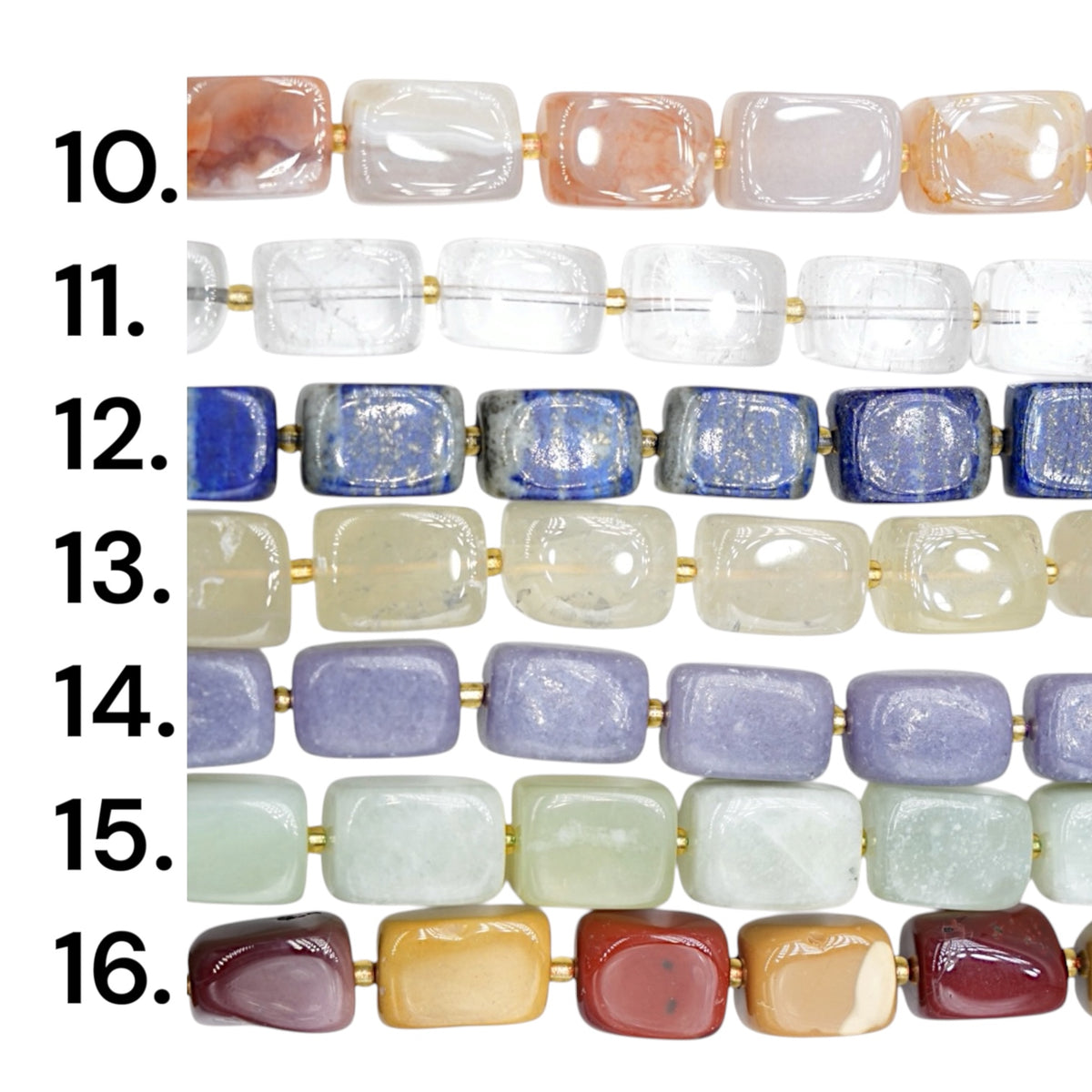 Fil de perle forme libre rectangle cubique avec perle de rocaille dorée 12x16 mm (17 pierres disponible) NEW