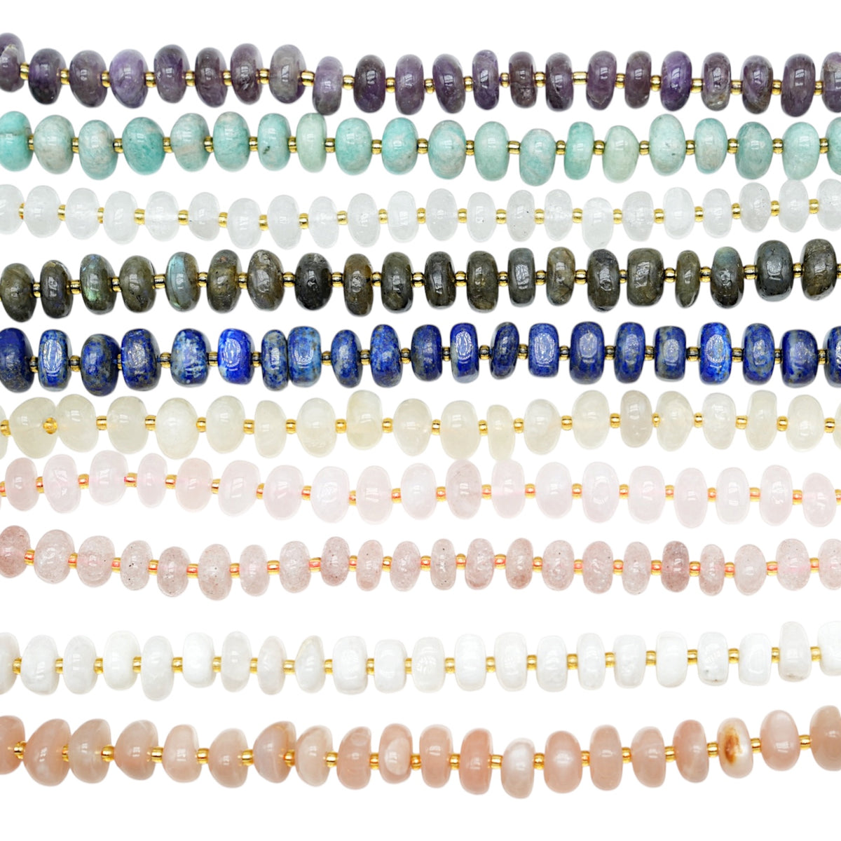 Fil de pierre rondelle 5-8x6-10 mm avec perle de rocailles (10 pierres disponible)
