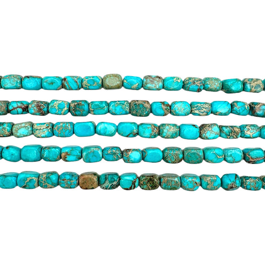 Fil de perle Jaspe Impérial turquoise rectangle arrondie 5x7 mm