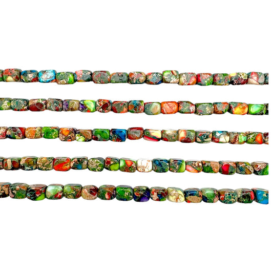 Fil de perle Jaspe Impérial multicolore rectangle arrondie 5x7 mm