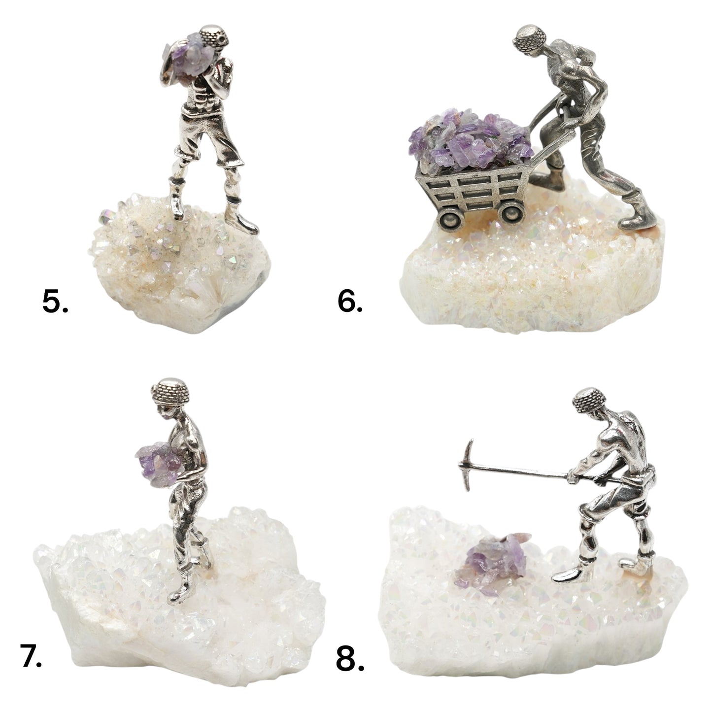 Figurine mineur avec Cristal Aqua Aura & améthyste