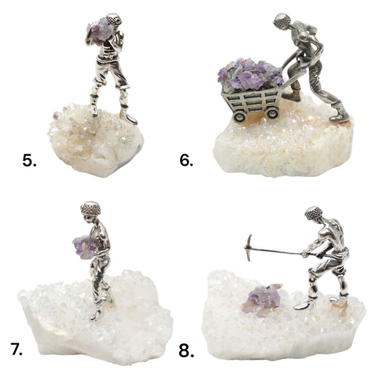 Figurine mineur avec Cristal Aqua Aura & améthyste