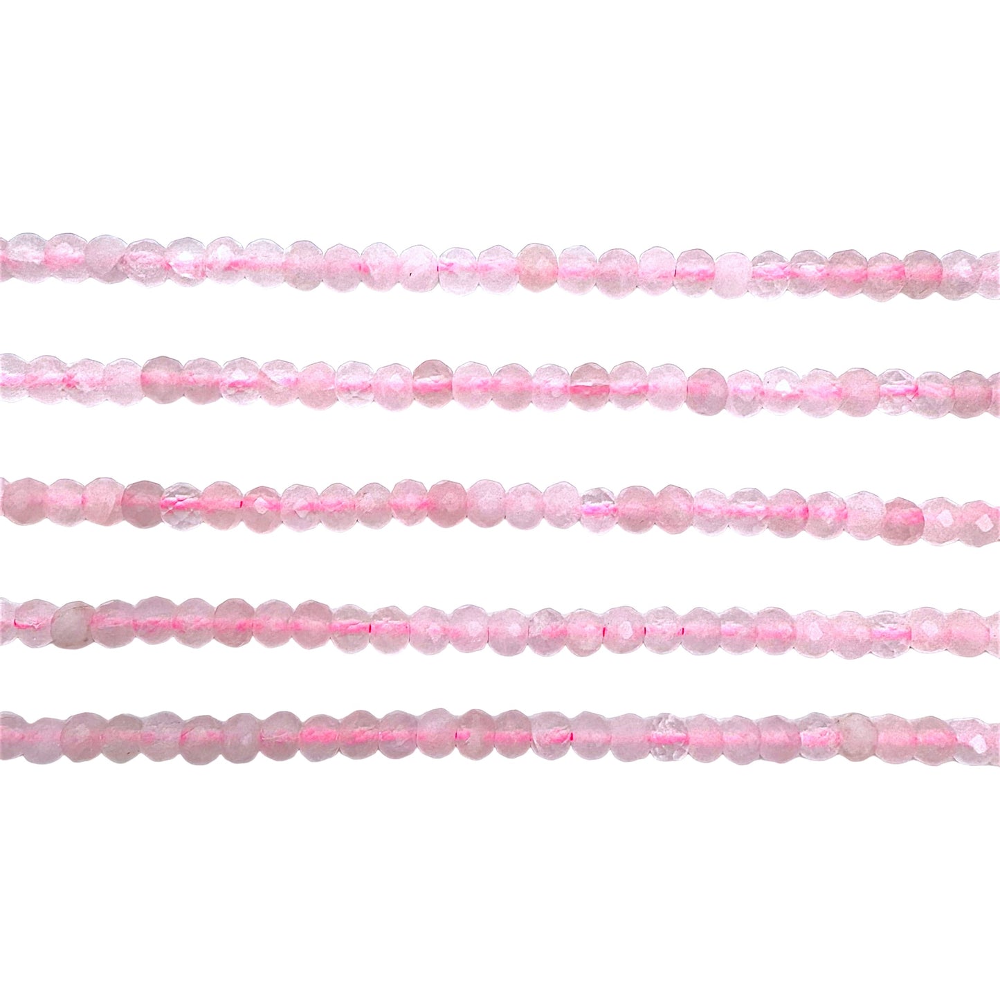 Fil de perles rondelles facettées Quartz rose 3x4 mm