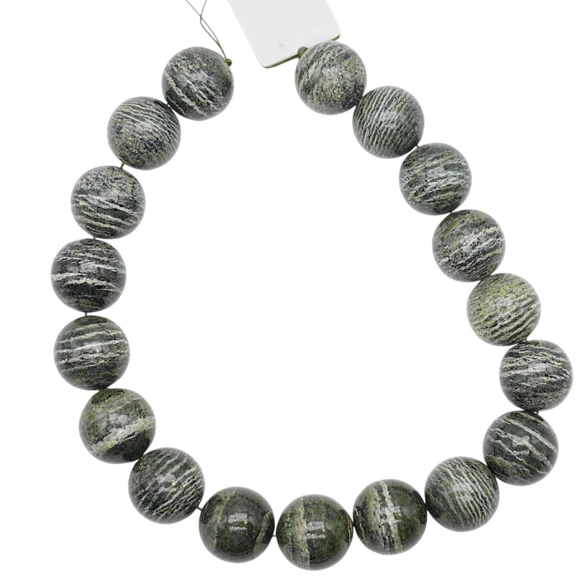 Fil de perle Serpentine verte reflet argenté 22 mm