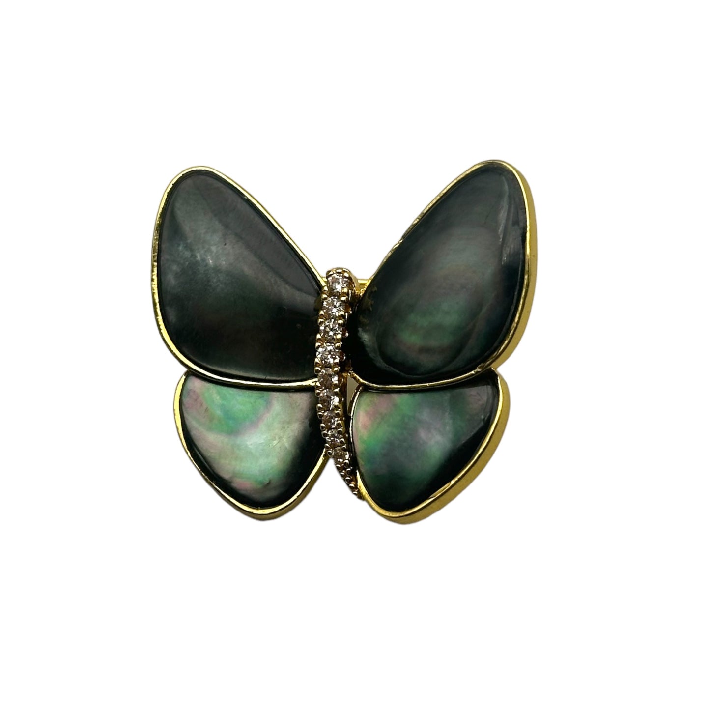 Broche nacre d'abalone noire doré Papillon 3 x 3 cm