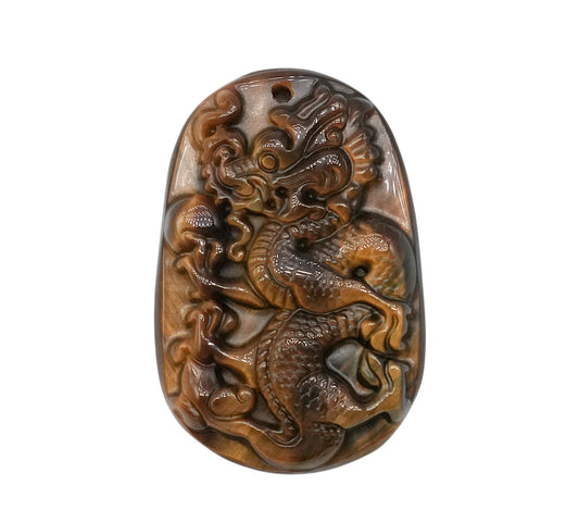 Pendentif plat dragon oeil de tigre 4,5 x 2,8 x 0,9 cm percé devant (modèle 8)