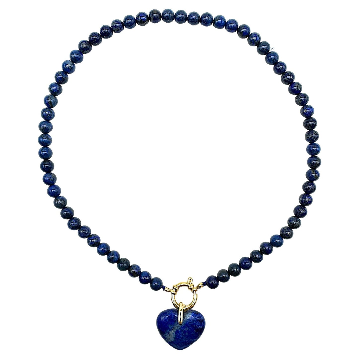 Collier en Lapis Lazuli attache bouée en acier argenté avec pendentif coeur