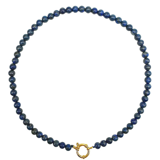 Collier en Lapis-Lazuli attache bouée acier dorée