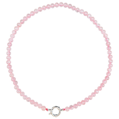 Collier boule en Quartz rose attache bouée en acier inoxydable dorée ou argenté